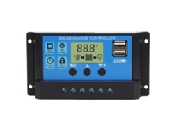 Controlador de carga solar adaptativo PWM para sistemas aislados, 12V/24V 10A, con MPPT y protecciones de reinicio automático.