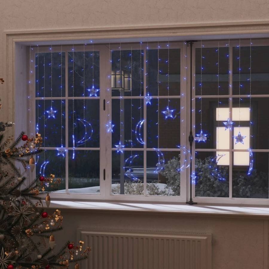 Luz de Navidad VIDAXL Estrellas Y Lunas con Mando A Distancia 345 Led (Plástico - Azul)
