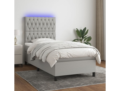 MAISON EXCLUSIVE Cama con somier con colchón y LED 90x200 cm Tela gris claro