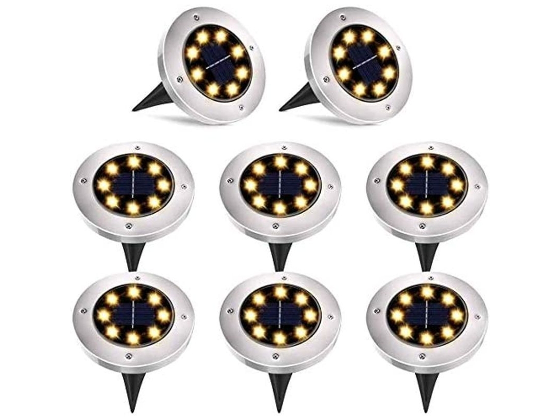 Luces Solares Para Jardín - 8 Unidades Led Ip65, Impermeables, Para Caminos, Jardines Y Patios, Luz Blanca Cálida.