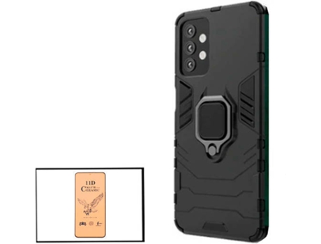 Kit Cristal Templado CeramicGlass Full Cover y Funda 3x1 Miltary Defender Samsung Galaxy A52s 5G PHONECARE Negro