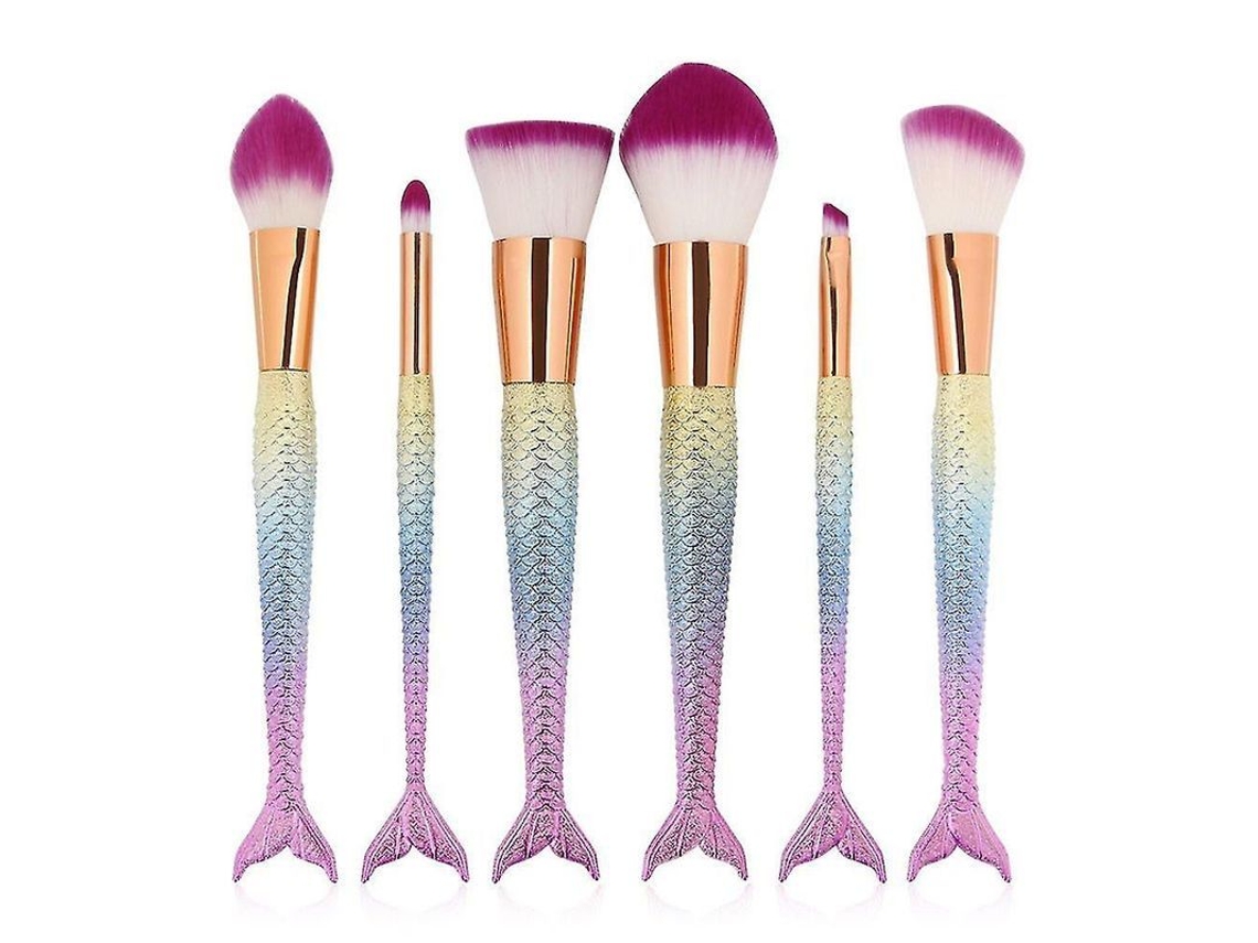 Set De Brochas De Maquillaje De Sirena, 6 Piezas, Calidad Premium Para Uso Diario Y Profesional.