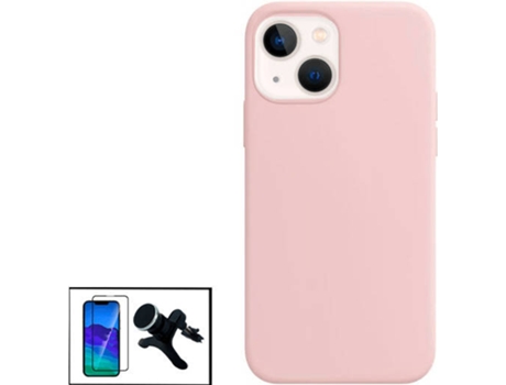 Kit Protector de Cristal Templado 5D Full Cover, Funda Silicona Liquida y Soporte Magnético de Coche Reforzado Apple iPhone 13 Mini PHONECARE Rosa