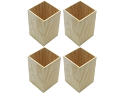 Juego De 4 Portalápices De Madera Natural, Organizador De Escritorio Multifuncional Para Bolígrafos Y Pinceles.