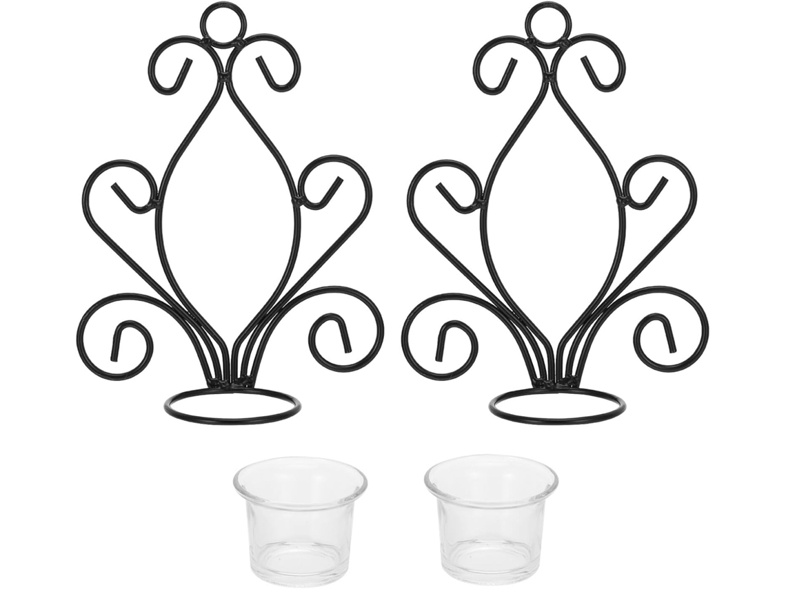 Candelabro de pared de hierro negro, juego de 2 piezas, candelabro integrado, estilo europeo, C Gokoco