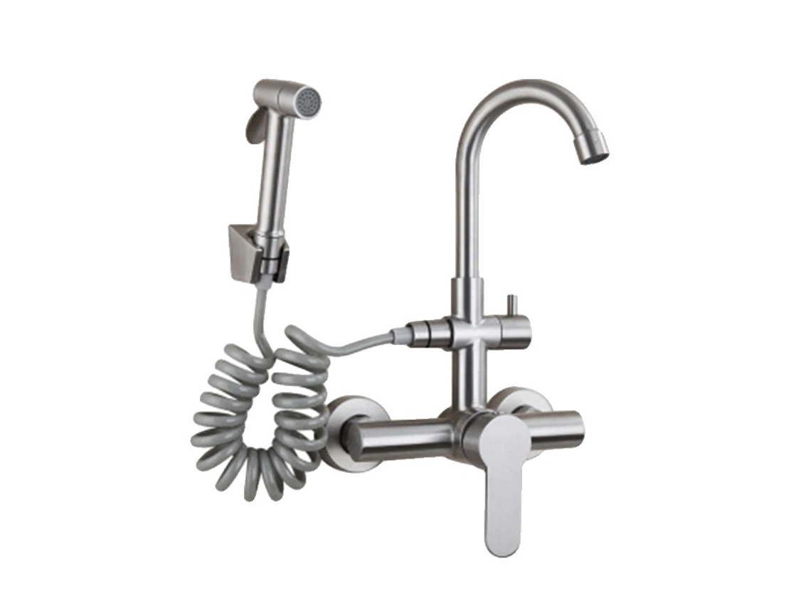 Grifo de cocina de acero inoxidable con caño giratorio y acabado en níquel cepillado OEM.