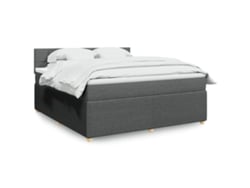 Cama Box Spring Con Colchón Tela Gris Oscuro 180x200 Cm