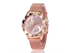 Reloj De Pulsera De Cuarzo Para Mujer Con Correa De Malla Rosa, Diseño Moderno Y Esfera Redonda.