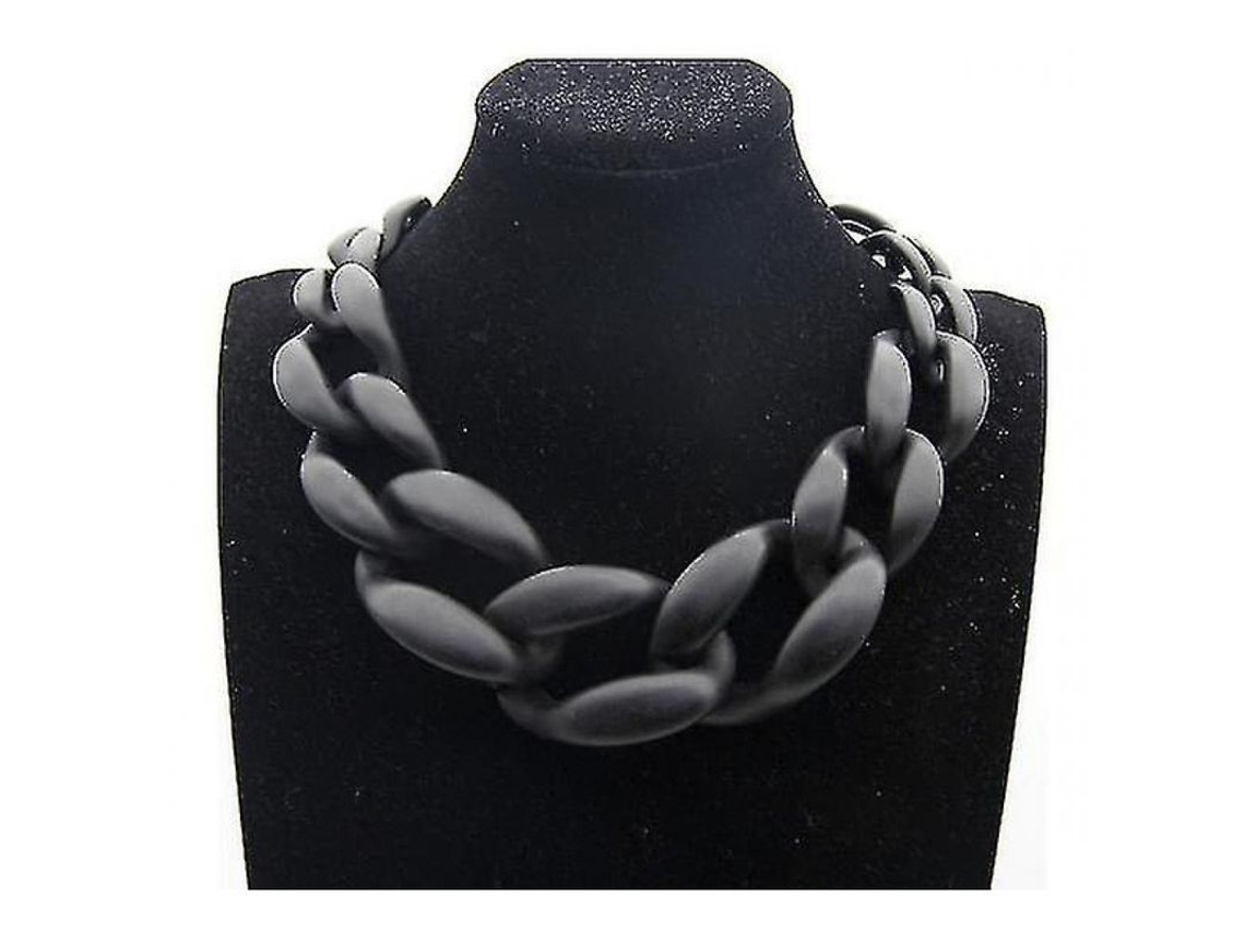 2026-collar Grosso De Resina Acrílica Vintage Con Diseño De Bib Y Cadenas - 45cm Negro