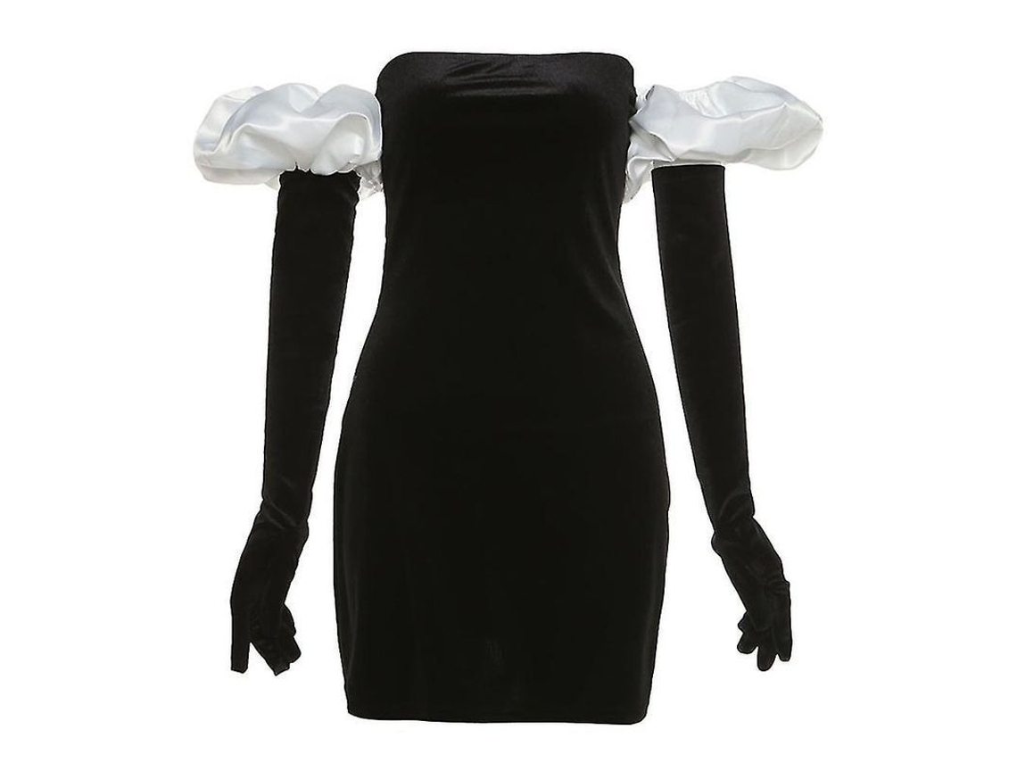 Vestido sexy de manga larga con guantes, corte ajustado, talla S para mujer, invierno/primavera, blanco