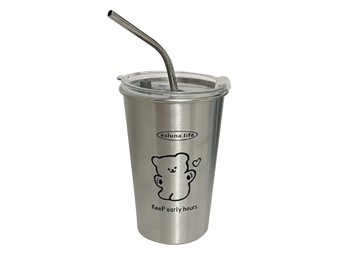 Vaso infantil de acero inoxidable 304, 270 ml, rosa, con tapa, doble capa, estilo caricatura, para uso doméstico. Truyuety
