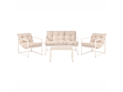 Conjunto Moderno Para Exterior Com Mesa De Centro Beliani Garda De Aço Creme 114x70x77