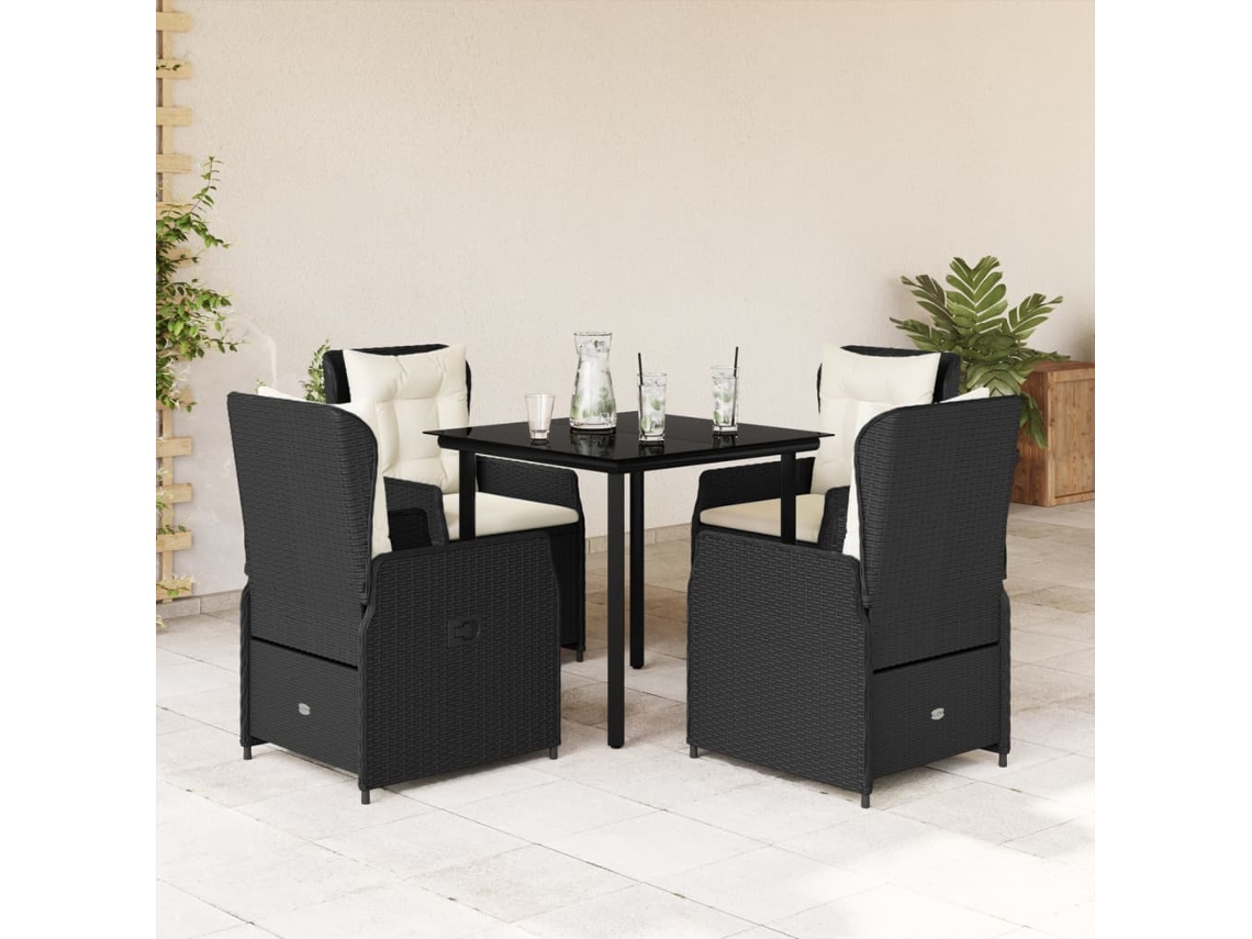 Juego de comedor de jardín de 5 piezas con cojines de mimbre negros de DKD Home Decor