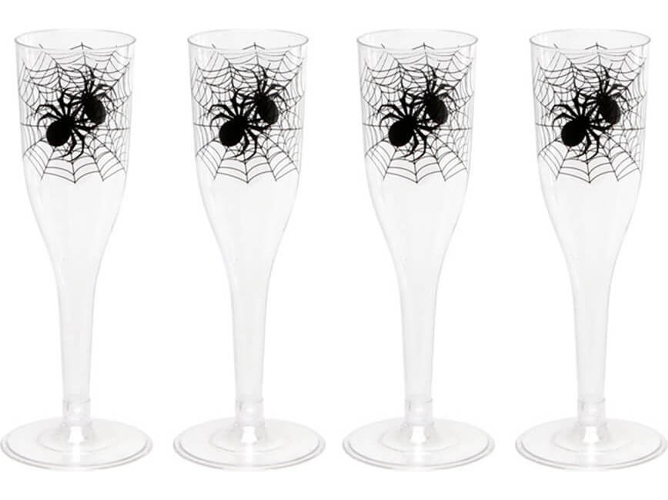 Decoraciones de Halloween DISFRAZZES Copas de Cava con Arañas y Telarañas (4 Un - 35x10 cm)