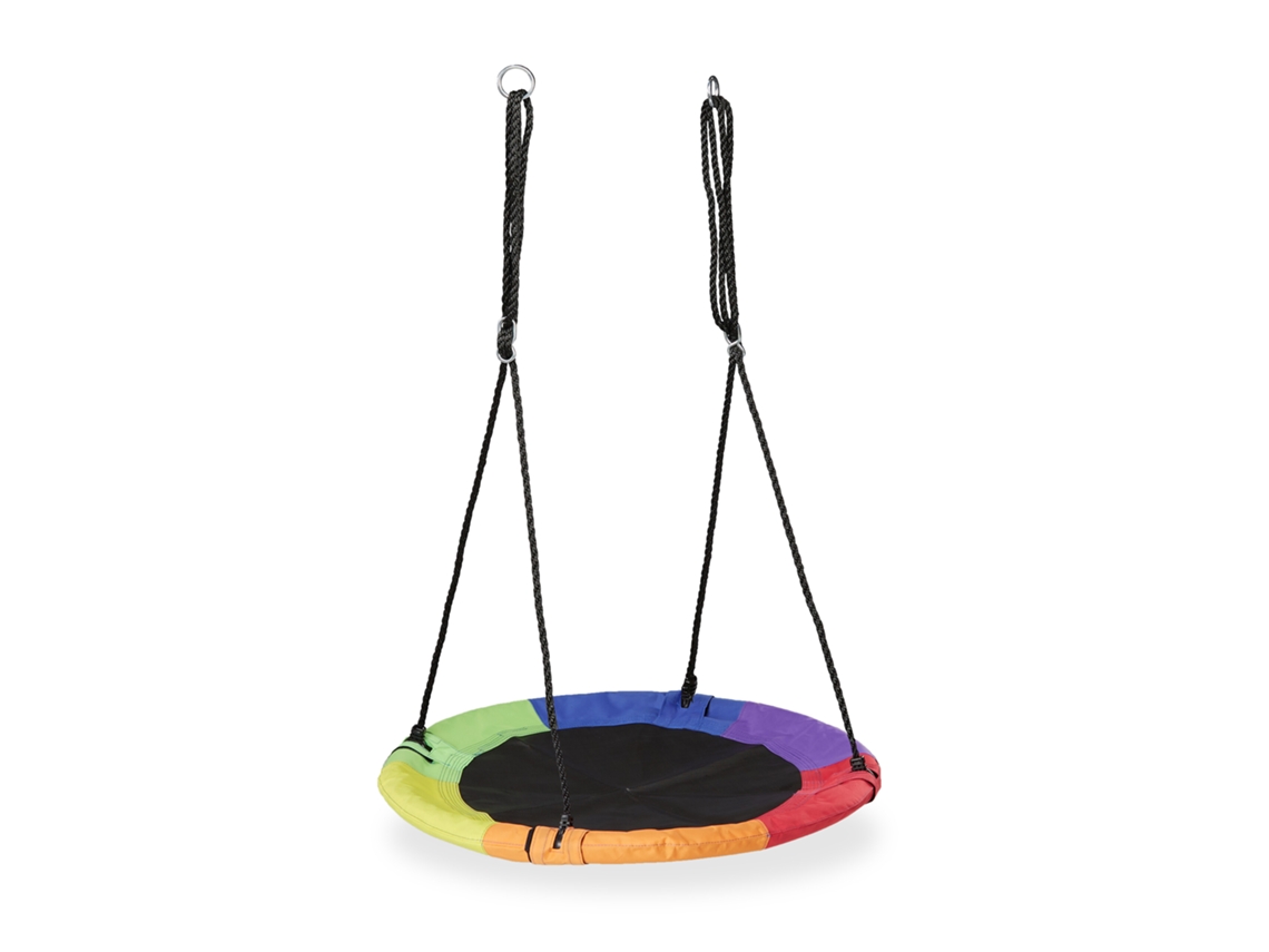 Baloiço Ninho Relaxdays, Ø 100 Cm, Crianças E Adultos, Ajustável, Até 150 Kg, Baloiço Para Exterior, Colorido