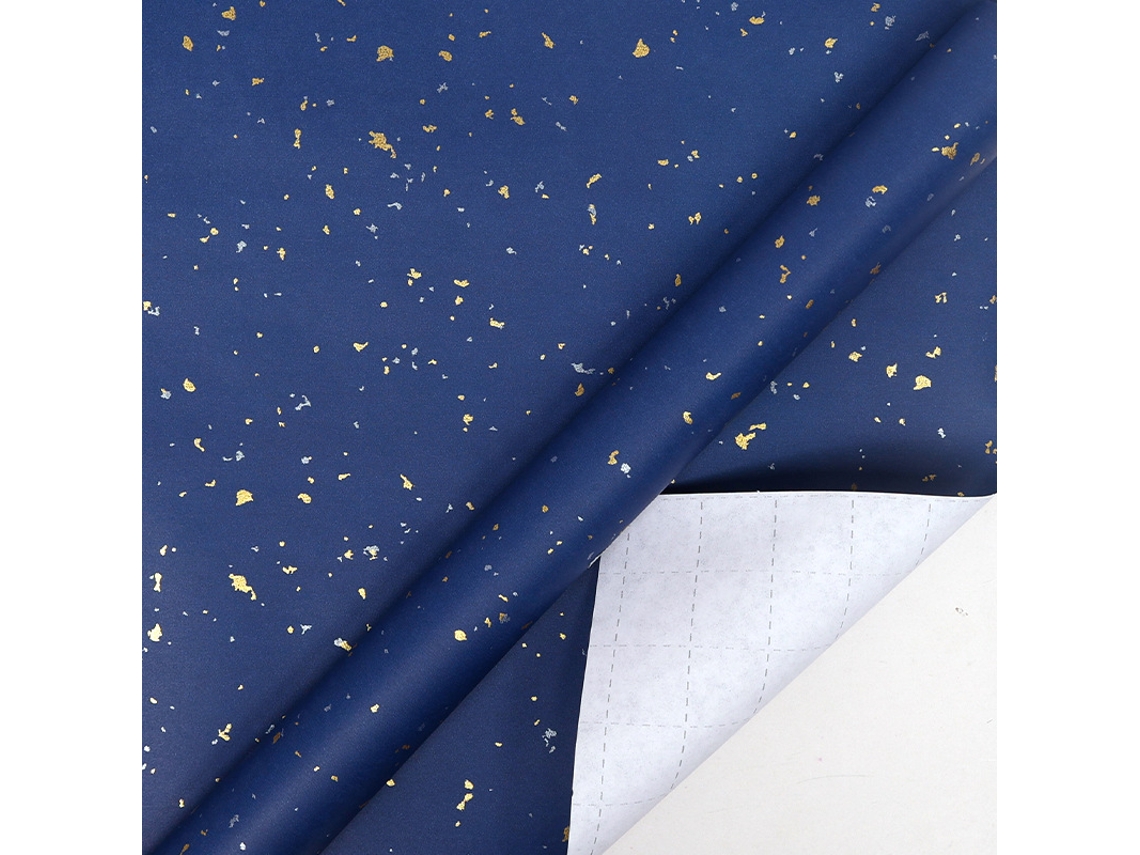 Papel de regalo navideño Chrui Design Azul y Dorado, 43 cm x 10 m