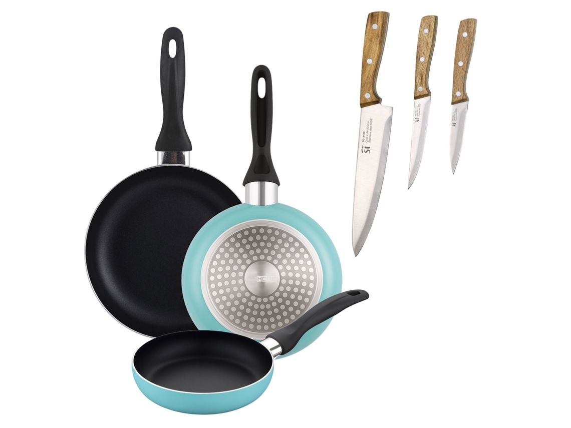 Juego De 3 Sartenes Ø16ø20ø24cm Wellhome Y Cuchillos De Cocina