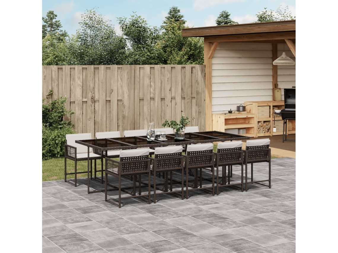 Juego de comedor de jardín de 11 piezas con cojines de mimbre marrón de DKD Home Decor