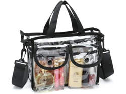 JILLIOPER Bolsa de Maquillaje Transparente con Asa Ajustable Desmontable (Negro) - Bolsa Impermeable en PVC con Cremallera, Bolsa de Playa
