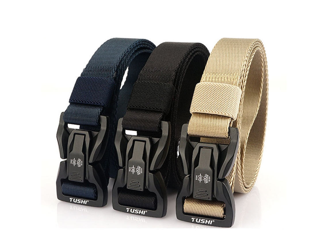 Cinturón Táctico Tushi Negro Con Hebilla Metálica De Liberación Rápida Transpirable Y Elástico Ideal Para Hombres Cinturón De Caza