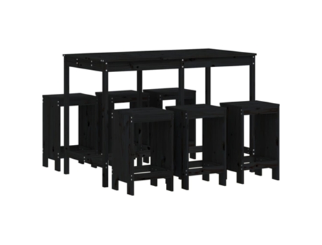 Conjunto 7 de mesa y taburetes altos jardín VIDAXL madera pino negro