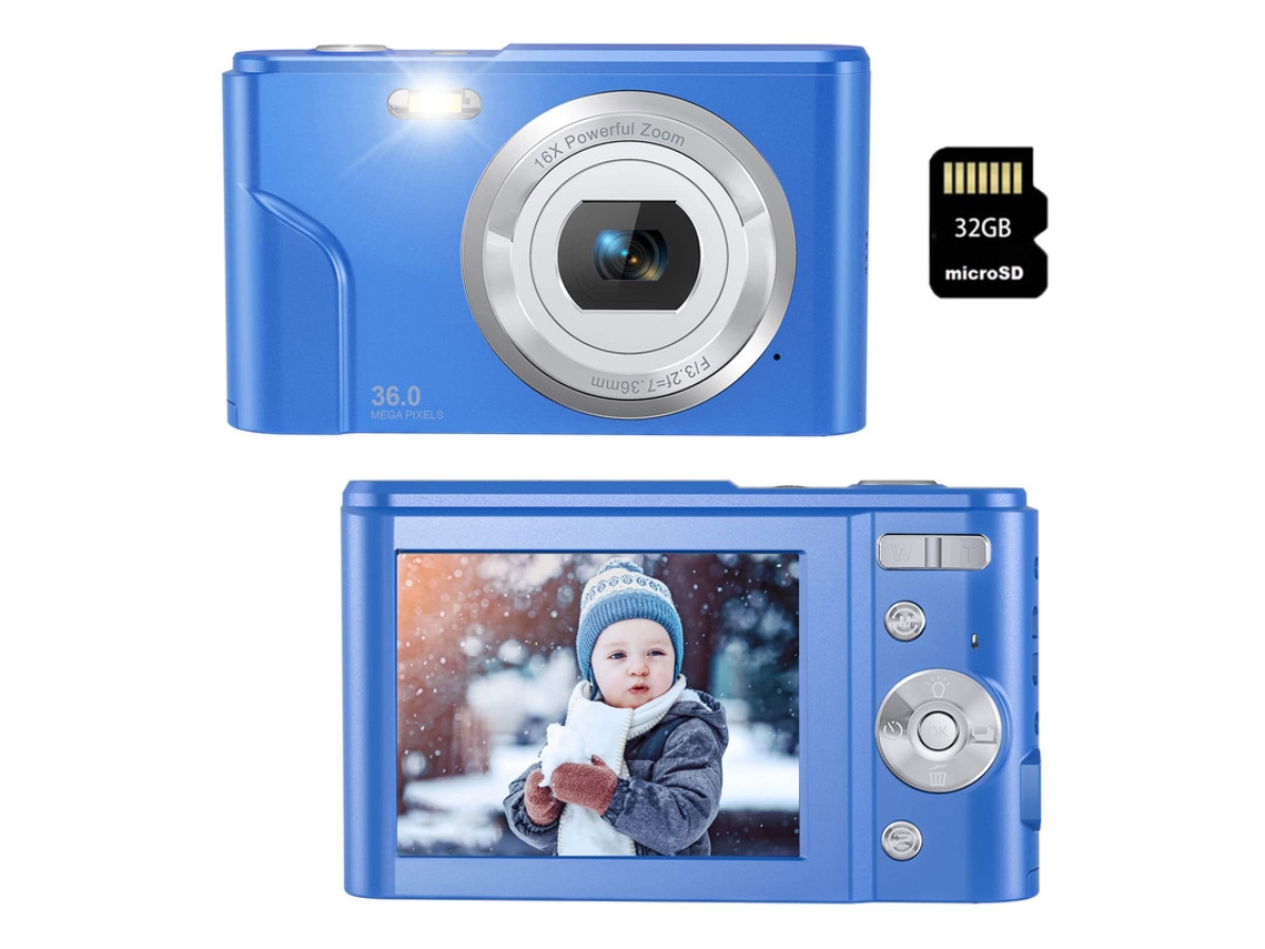 Cámara fotos digital infantil compacta SZSMART DC311AF Nivel de entrada Regalo de cámara para estudiantes niños 48MP HD resolución Pantalla de 2,4 pulgadas + 32GB - Azul