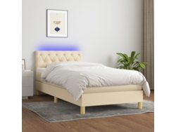 Cama Box Spring Con Colchón Y Led Tela Crema 80x200 Cm