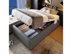 Cama Individual, Gris, 90x190 Cm, Usb-c, Somier De Láminas, Sin Cabecero.