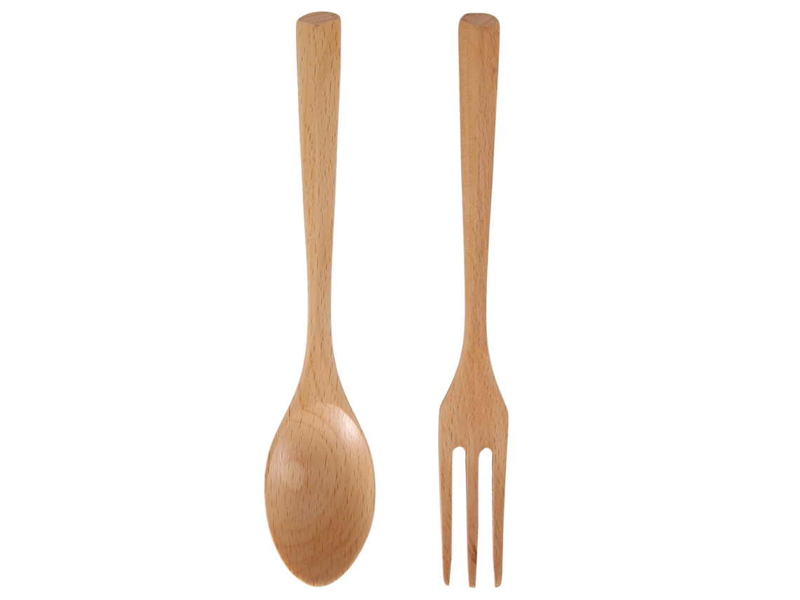 Juego de Cuchara y Tenedor de Madera Natural - Para Utensilios de Cocina RNEMITERY