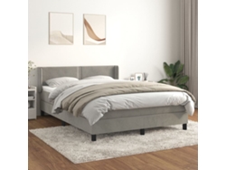 Cama Box Spring Con Colchón Terciopelo Gris Claro 140x190 Cm
