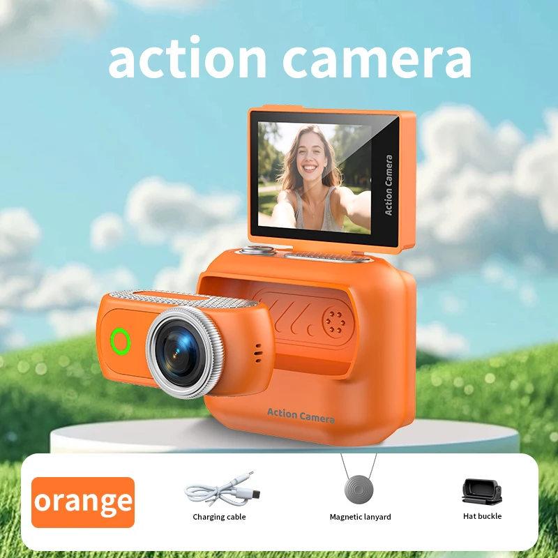 (naranja, Sin Tarjeta Sd) Cámara De Acción Del Tamaño De Un Pulgar, Pantalla Lcd De 2 Pulgadas, Grabadora Magnética Portátil Desmontable.