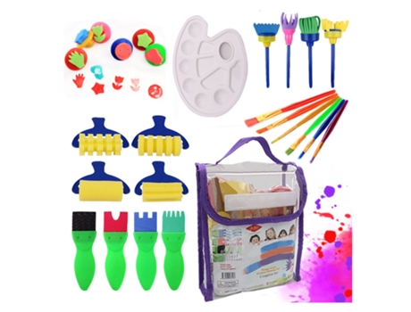 25 pinceles para niños, pinceles de pintura lavables, juego de pinceles de pintura con esponja para niños pequeños, juguetes de aprendizaje tempran...