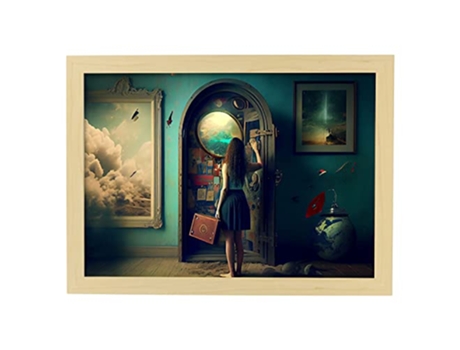 NACNIC Poster Puerta De Pared En Estilo Surrealismo Cinematográfico Ilustraciones Y Grabados De Historieta Abstracta Y Artística A3 Marcos Madera