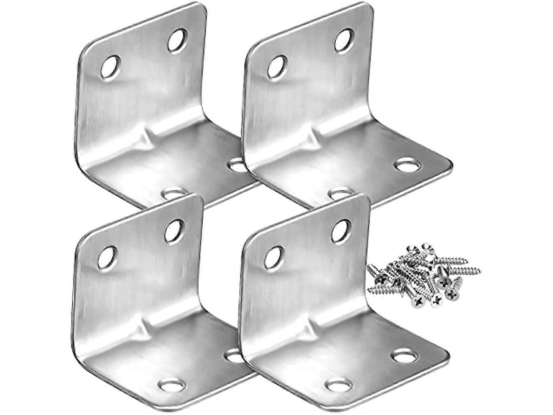 4 Angulos De Acero Inoxidable En L 90 Grados Con 16 Tornillos Autoatacantes Para Muebles Madera Interior Y Exterior