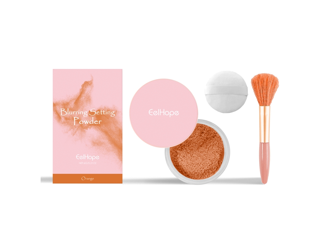 Polvos fijadores con brocha naranja para maquillaje