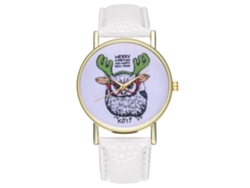 Reloj De Pulsera Hombre De Cuarzo Con Correa De Cuero Patrón Animal Regalo Blanco