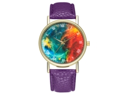 Reloj De Pulsera Unisex Con Correa De Cuero Y Movimiento De Cuarzo Morado.