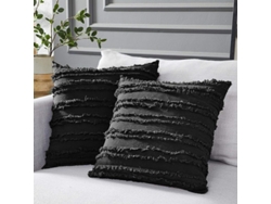 Rebe-funda De Almohada De Algodón Y Lino Negro, 18x18 Pulgadas, 2 Unidades, Sin Relleno Para Sofá Y Cama