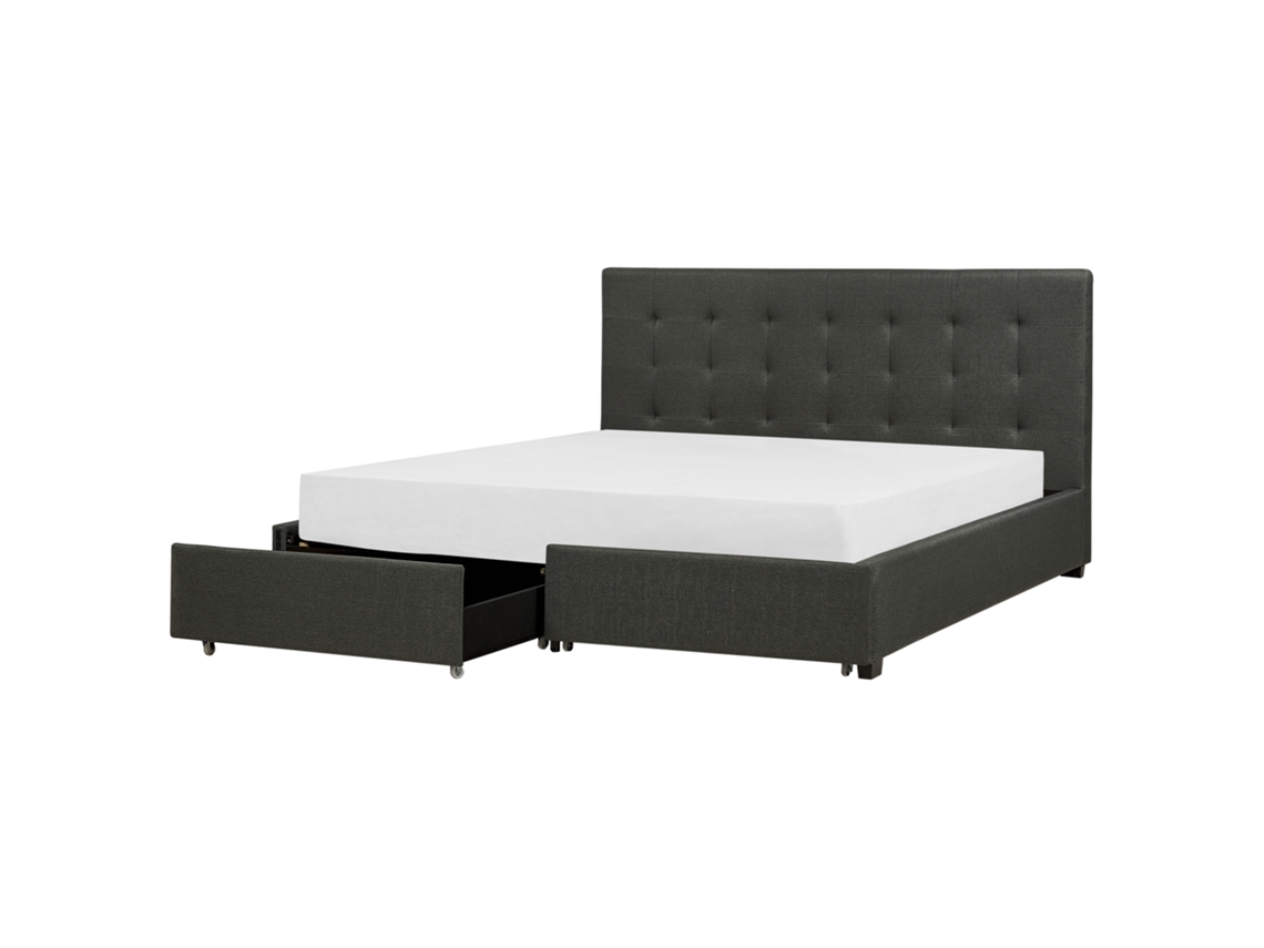 Cama con almacenaje BELIANI Rochelle de Poliéster Gris 193x213x109