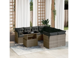 Conjunto de sofá de jardín de 9 piezas con cojines, mimbre gris, DKD Home Decor