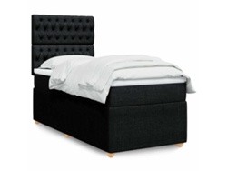 Cama Box Spring Con Colchón Tela Negro 80x200 Cm