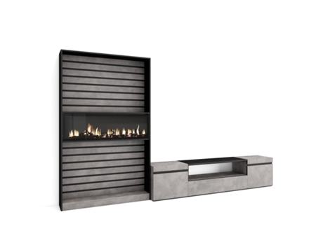 Muebles de Salón para TV SKRAUT HOME Para TV hasta 80", Chimenea eléctrica, Cemento (310x186x35 cm)