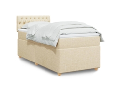 Cama Box Spring Con Colchón Tela Color Crema 100x200 Cm