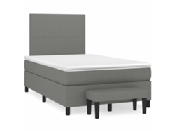 Cama Box Spring Con Colchón Tela Gris Oscuro 120x190 Cm