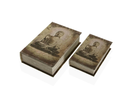 Caja Decorativa VERSA Libro Buda Lienzo Madera MDF 7 x 27 x 18 cm