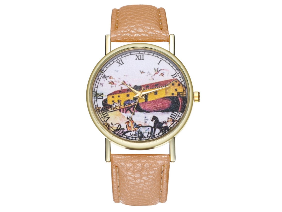Reloj De Pulsera Analógico De Cuarzo Con Dial Redondo Para Mujer Y Hombre Zhoulianfa Beige