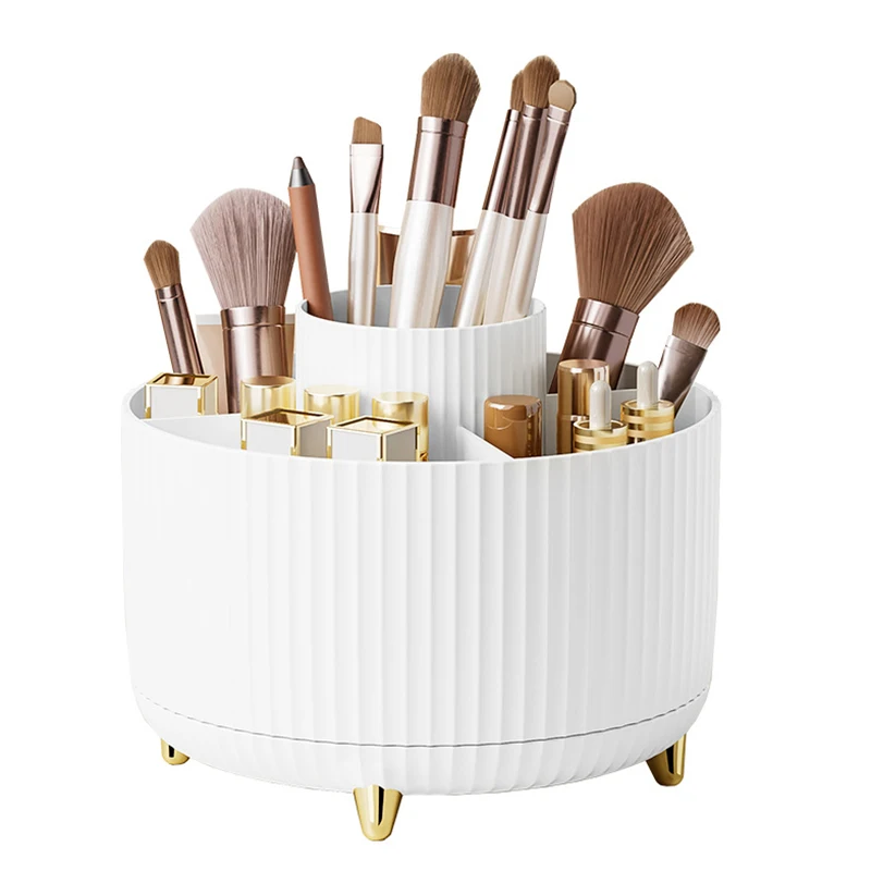 (blanco) Portabrochas De Maquillaje Giratorio De 360° Con 5 Portabrochas