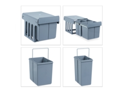 Relaxdays Contenedor De Basura Para Cocina, Cubo Basura 3 Compartimentos, 15 Y 8l, Plástico, 35,1 X 34,3 X 48 Cm, Gris