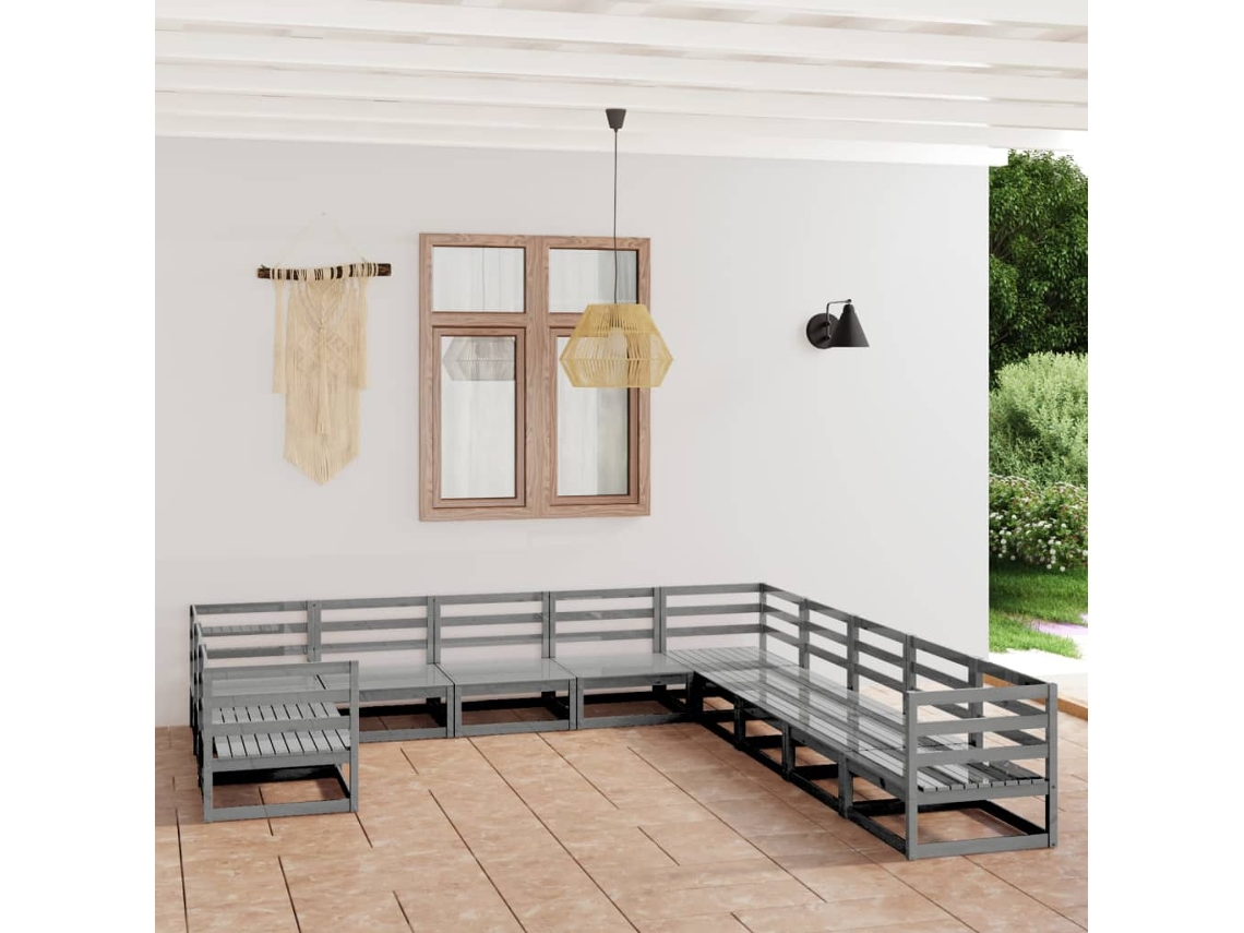 Conjunto de salón de jardín de 11 piezas de pino macizo Dkd Home Decor