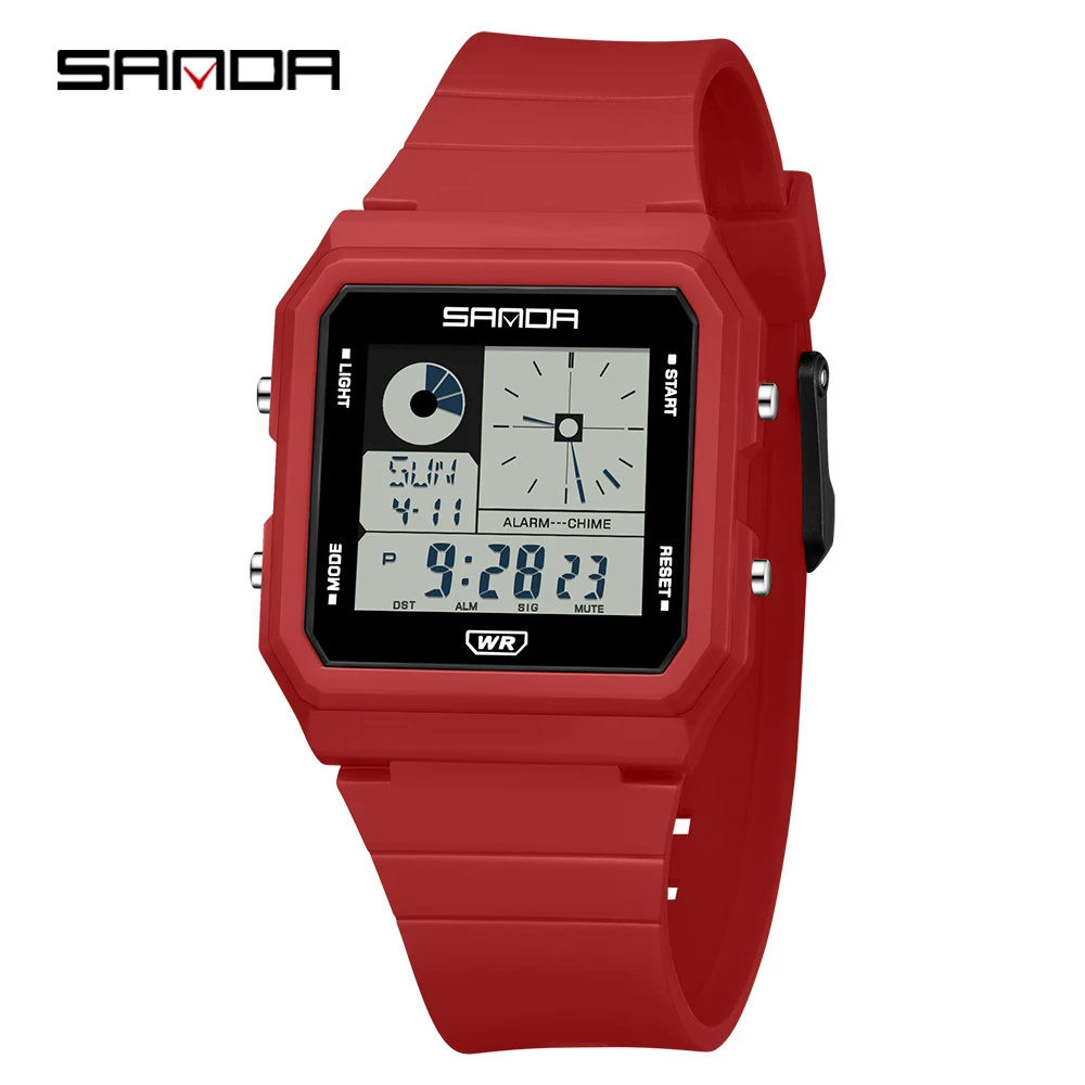 (vermelho)relógio Digital Multifuncional, De Uso Diário, Resistente À Água, Com Luz Noturna E Alarme Para Estudantes, Estilo Esportivo E Casual